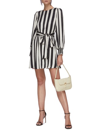 Figure View - Click To Enlarge - ALICE & OLIVIA - 'ESTEFANA' Tie Waist Long Sleeve Stripe Mini Dress