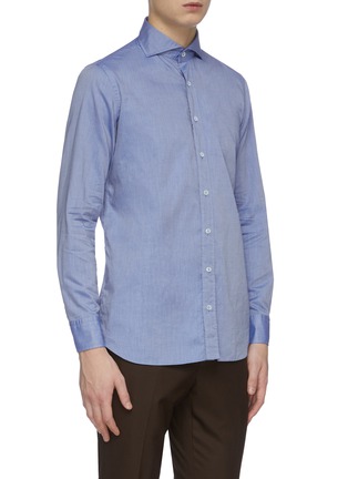 Front View - Click To Enlarge - LARDINI - Spread collar cotton twill placket shirt