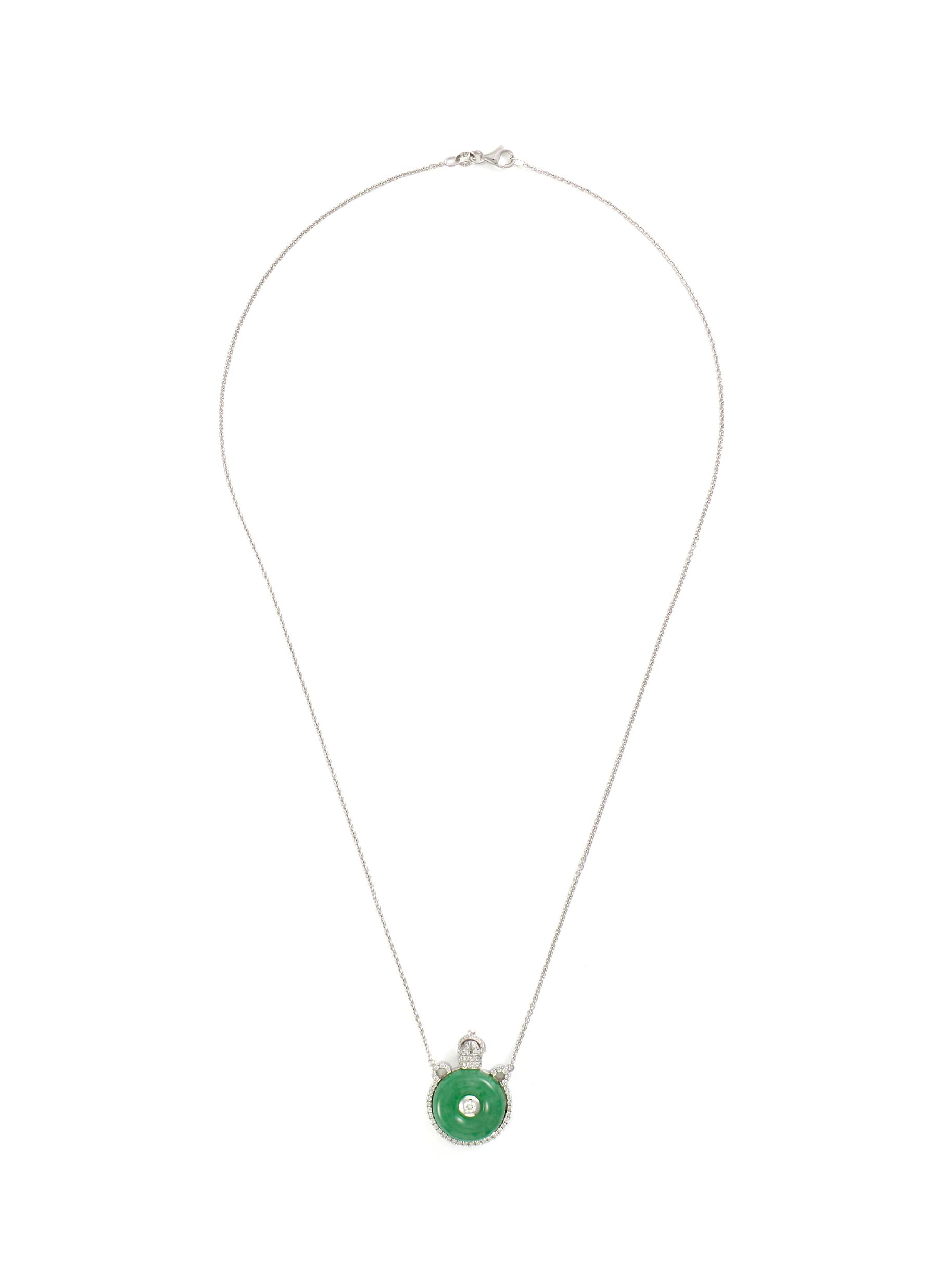 Diamond jade 18k white gold pendant necklace