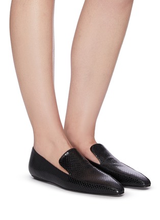 Figure View - Click To Enlarge - ROSETTA GETTY - Point toe snake embossed leather loafers