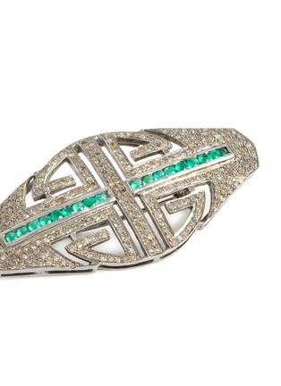 Detail View - Click To Enlarge - TUKKA - Art Deco' diamond emerald gold silver set brooch