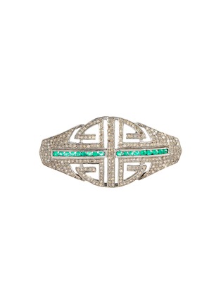 Main View - Click To Enlarge - TUKKA - Art Deco' diamond emerald gold silver set brooch