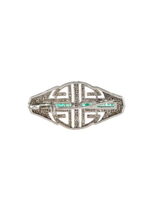 Figure View - Click To Enlarge - TUKKA - Art Deco' diamond emerald gold silver set brooch