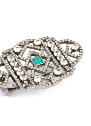 Detail View - Click To Enlarge - TUKKA - Art Deco' diamond emerald gold silver brooch