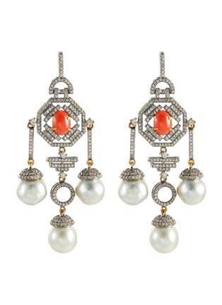Main View - Click To Enlarge - TUKKA - Diamond pearl coral dangling earrings