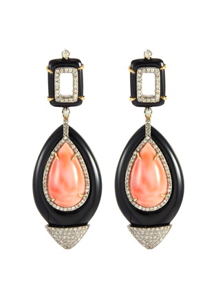 Main View - Click To Enlarge - TUKKA - Art Deco' diamond onyx coral drop earrings