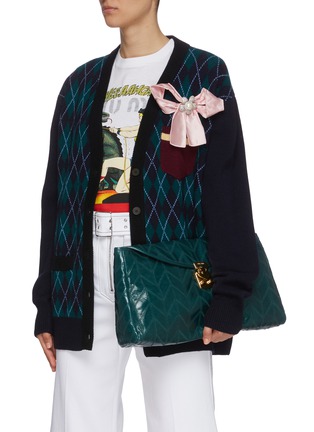 Front View - Click To Enlarge - MIU MIU - Quilted shiny leather shoulder bag
