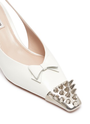 Detail View - Click To Enlarge - MIU MIU - Studded captoe leather slingback pumps