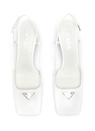 Detail View - Click To Enlarge - PRADA - Square toe logo patch leather slingback pumps