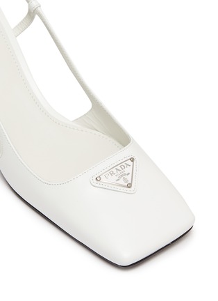 Detail View - Click To Enlarge - PRADA - Square toe logo patch leather slingback pumps