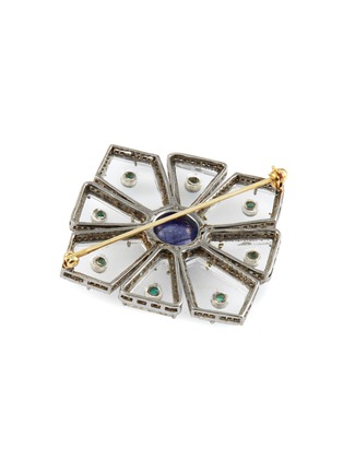 Detail View - Click To Enlarge - TUKKA - Diamond emerald tanzanite gold and silver brooch