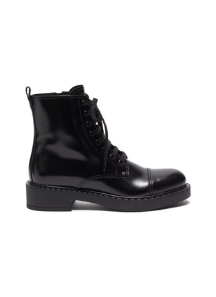 Main View - Click To Enlarge - PRADA - Spazzolato leather combat boots