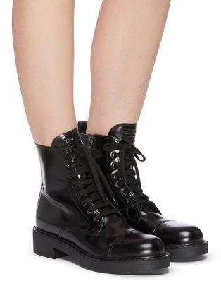 Figure View - Click To Enlarge - PRADA - Spazzolato leather combat boots
