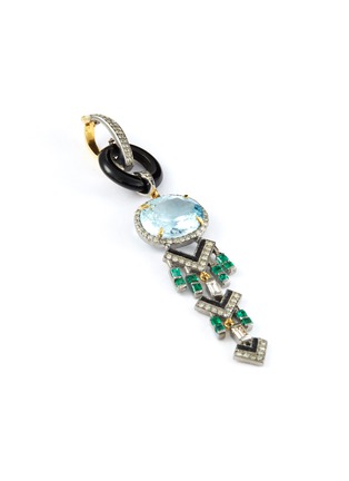 Detail View - Click To Enlarge - TUKKA - 'Art Deco' diamond emerald aquamarine gold and silver brooch