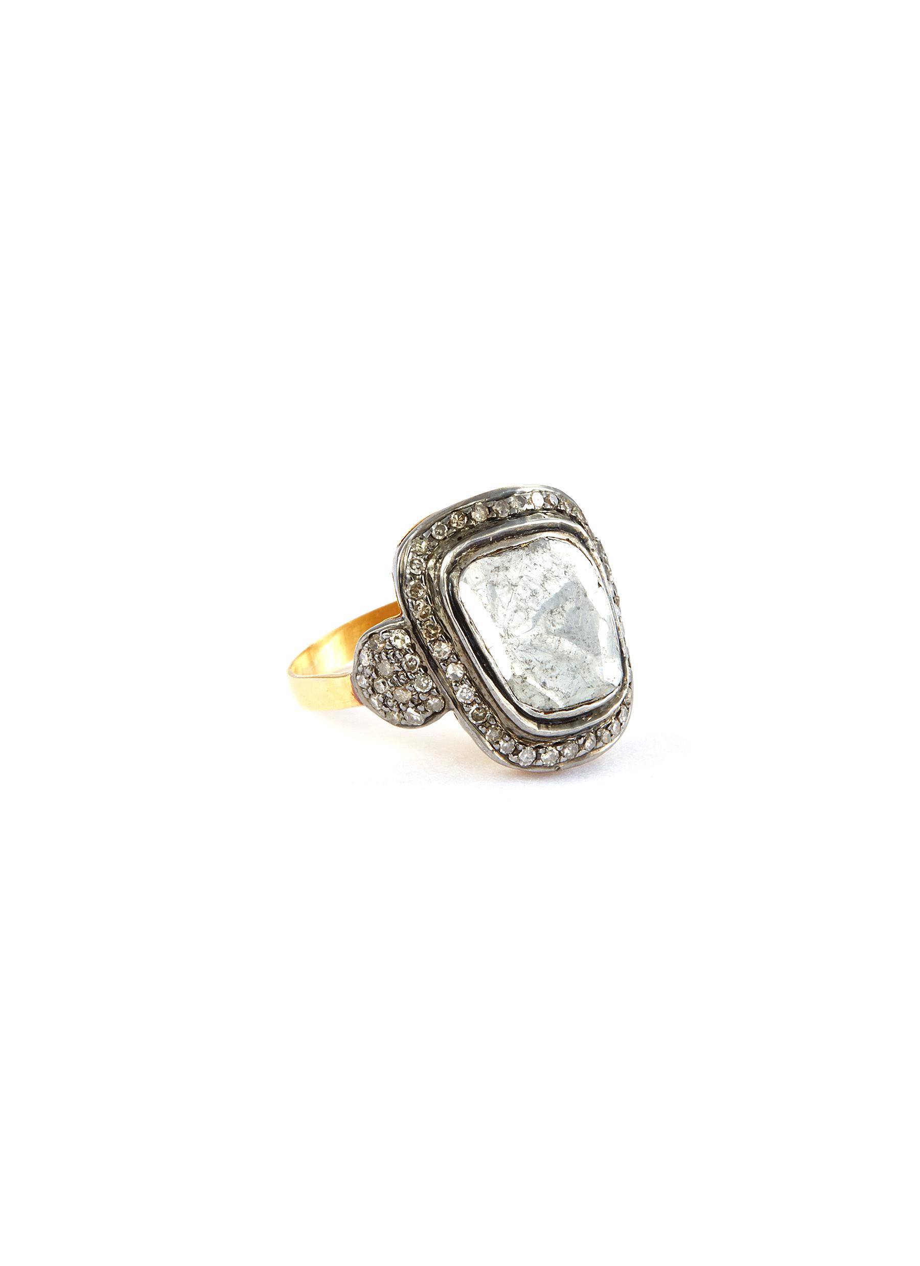 Polki' diamond gold and silver ring 
