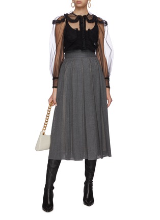 Figure View - Click To Enlarge - FENDI - Micro perforated pleat wool midi skirt