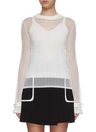 Main View - Click To Enlarge - FENDI - Frill detail long sleeve underlay camisole top