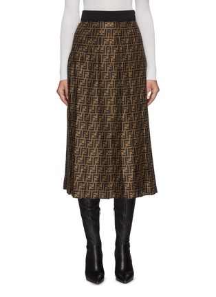 FENDI | Monogram print knit waistband pleated silk midi skirt | Women | Lane Crawford