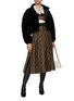 Figure View - Click To Enlarge - FENDI - Monogram print knit waistband pleated silk midi skirt