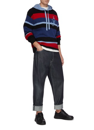 Figure View - Click To Enlarge - JW ANDERSON - Anchor embroidered stripe drawstring hoodie