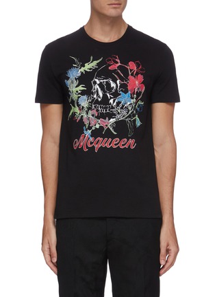 Main View - Click To Enlarge - ALEXANDER MCQUEEN - Skull floral embroidered T-shirt