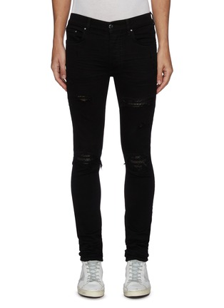 Main View - Click To Enlarge - AMIRI - Quilted leather inserts ripped skinny jeans