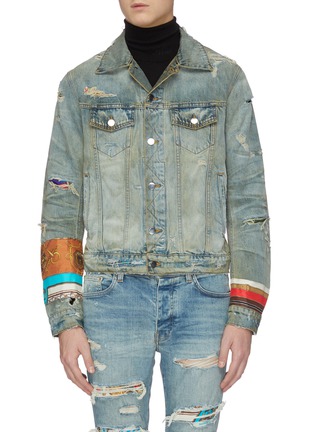 Main View - Click To Enlarge - AMIRI - Scarves patch distressed denim trucker jacket