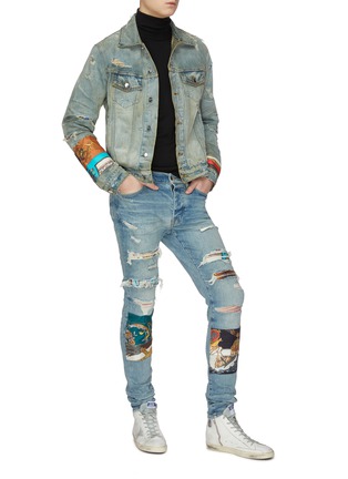 Figure View - Click To Enlarge - AMIRI - Scarves patch distressed denim trucker jacket