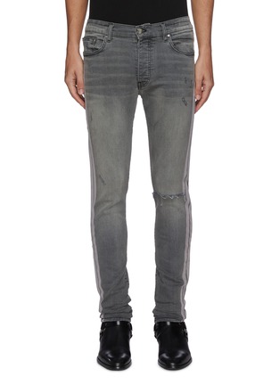 Main View - Click To Enlarge - AMIRI - Flocked track stripe ripped knee skinny jeans