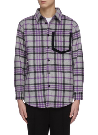 Main View - Click To Enlarge - THE WORLD IS YOUR OYSTER - Oversized check plaid pocket wool shirt