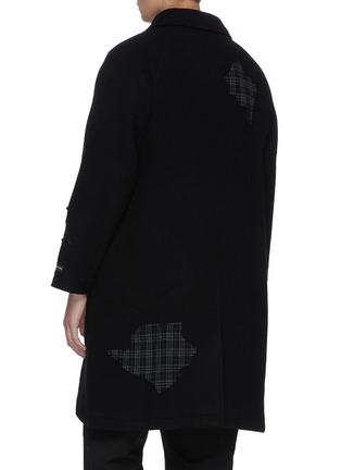 Back View - Click To Enlarge - THE WORLD IS YOUR OYSTER - Check plaid patch detail wool blend coat