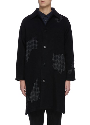 Main View - Click To Enlarge - THE WORLD IS YOUR OYSTER - Check plaid patch detail wool blend coat