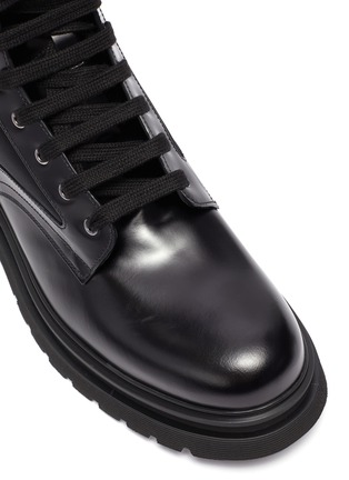 Detail View - Click To Enlarge - PRADA - Triangular logo leather military boots