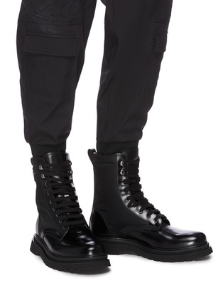 Figure View - Click To Enlarge - PRADA - Triangular logo leather military boots