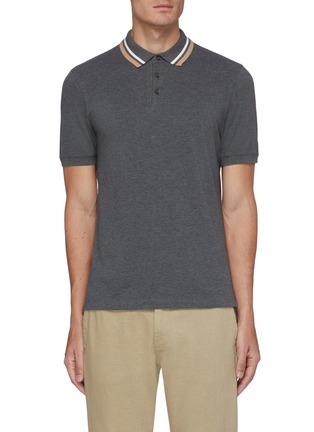 Main View - Click To Enlarge - BRUNELLO CUCINELLI - Tipped collar cotton piquet polo shirt