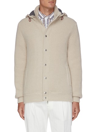 Main View - Click To Enlarge - BRUNELLO CUCINELLI - Detachable hood padded knit jacket