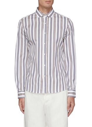Main View - Click To Enlarge - BRUNELLO CUCINELLI - Striped French collar leisure fit shirt