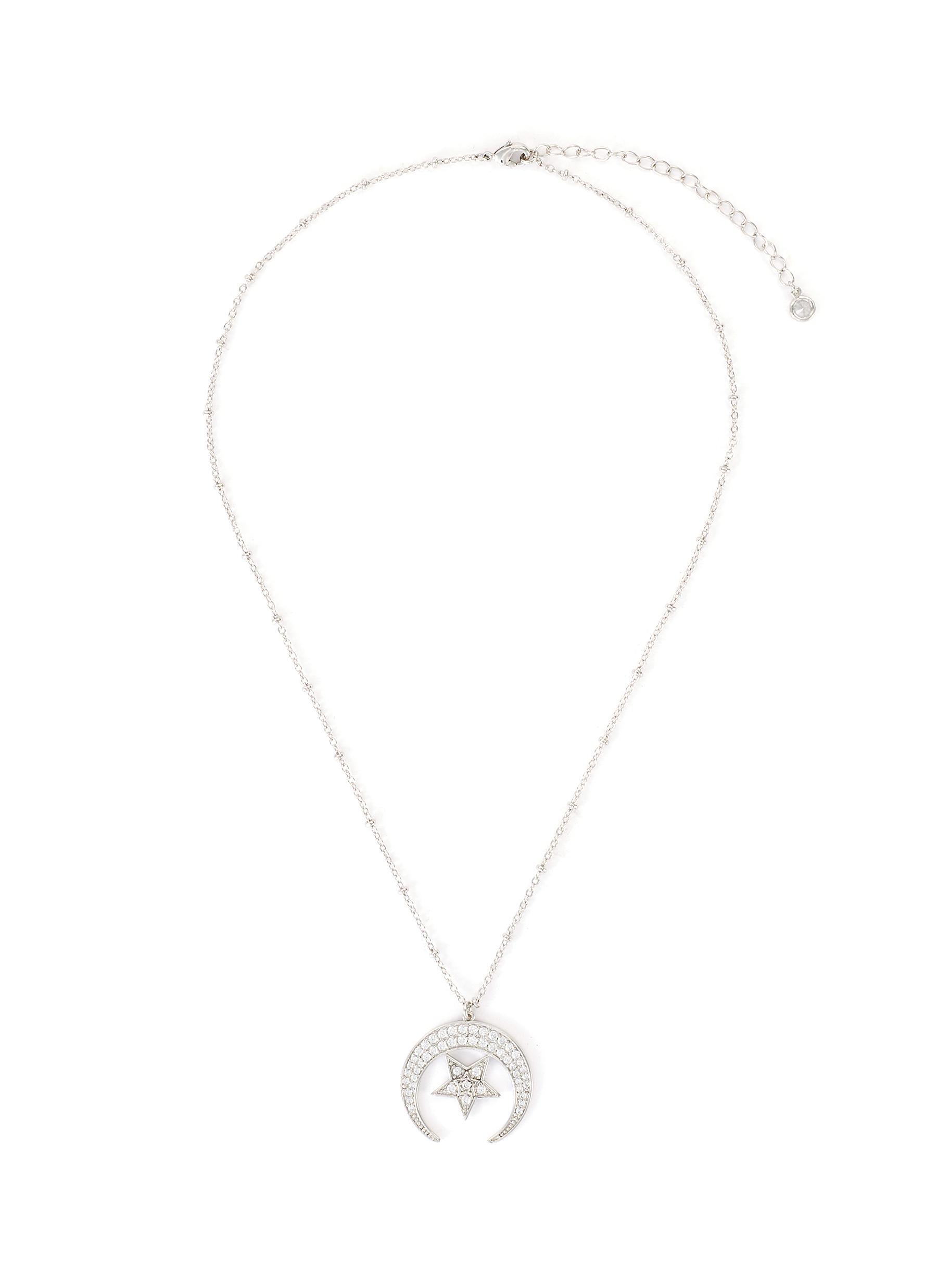 Cz By Kenneth Jay Lane Moon And Star Cubic Zirconia Pendant Necklace In Metallic