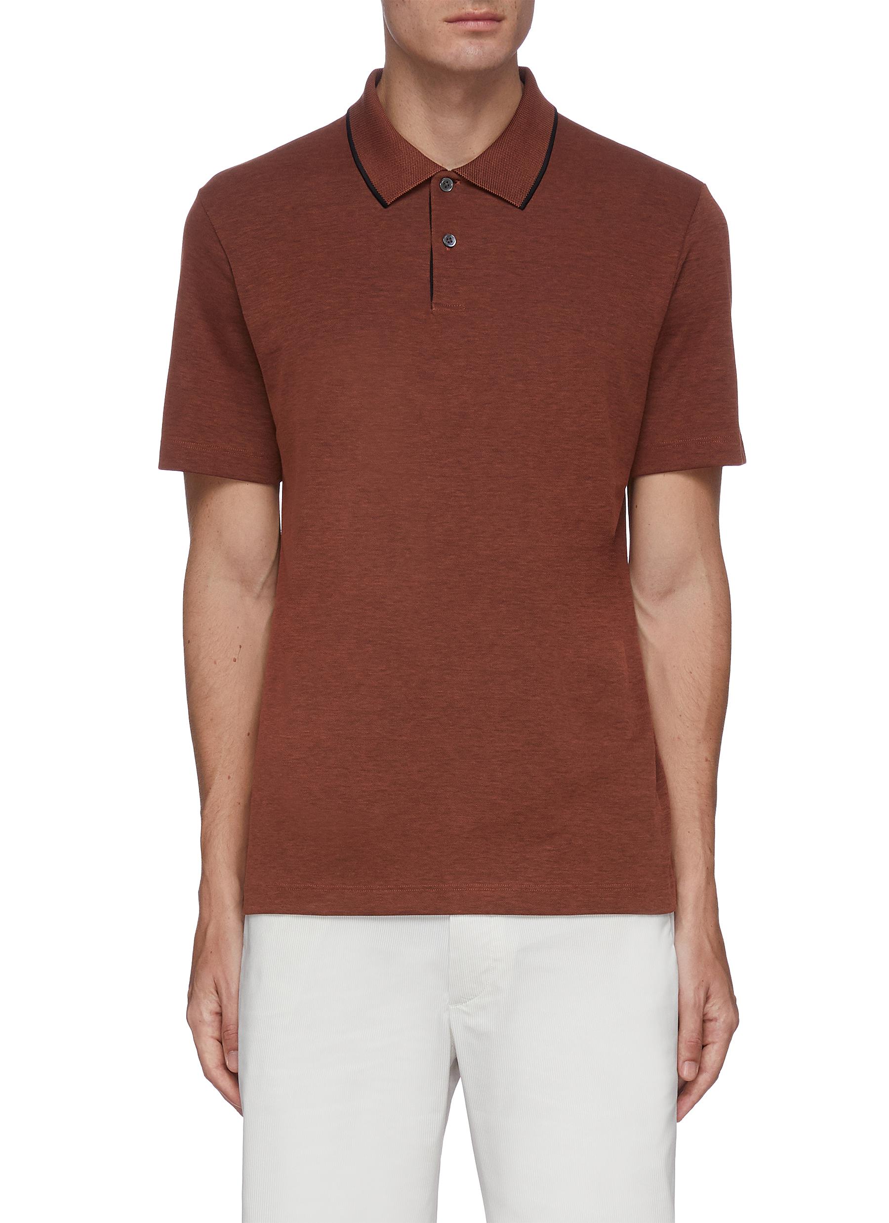 tan polo shirt