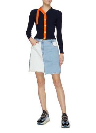 Figure View - Click To Enlarge - PORTSPURE - Asymmetric contrast trim cardigan