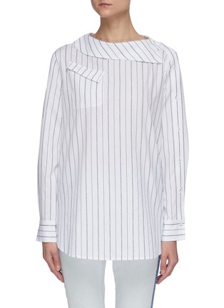 Main View - Click To Enlarge - PORTSPURE - Stripe asymmetric collar blouse