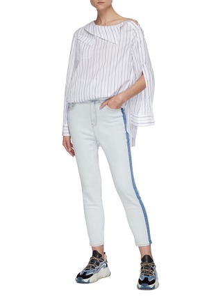 Figure View - Click To Enlarge - PORTSPURE - Stripe asymmetric collar blouse