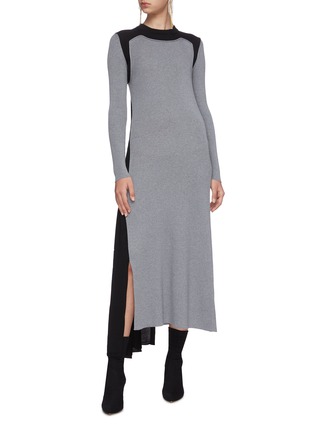 Figure View - Click To Enlarge - ALEXANDER MCQUEEN - Asymmetric colourblock draped insert knit dress