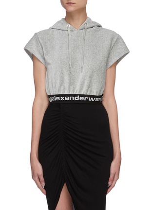 Main View - Click To Enlarge - T BY ALEXANDER WANG - Logo waistband cap sleeve corduroy hoodie