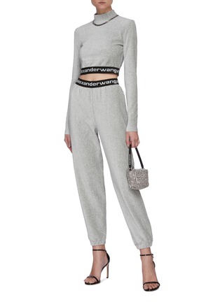Figure View - Click To Enlarge - T BY ALEXANDER WANG - Logo waistband mock neck corduroy crop top