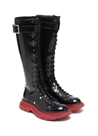 Detail View - Click To Enlarge - ALEXANDER MCQUEEN - Contrast Colour Tread Sole Knee High Combat Boots