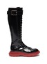 Main View - Click To Enlarge - ALEXANDER MCQUEEN - Contrast Colour Tread Sole Knee High Combat Boots