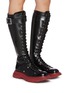 Figure View - Click To Enlarge - ALEXANDER MCQUEEN - Contrast Colour Tread Sole Knee High Combat Boots