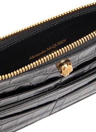 Detail View - Click To Enlarge - ALEXANDER MCQUEEN - Skull embellished croc embossed patent leather wallet