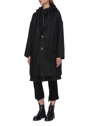 Front View - Click To Enlarge - YOHJI YAMAMOTO REGULATION. - Detachable hood coat